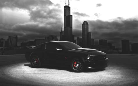 Free Download Hd Wallpaper Ford Mustang Black Car Dark Night City