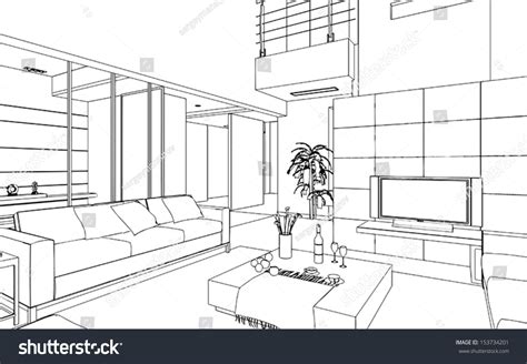Editable Vector Illustration Of An Outline Sketch Of A Interior 3d