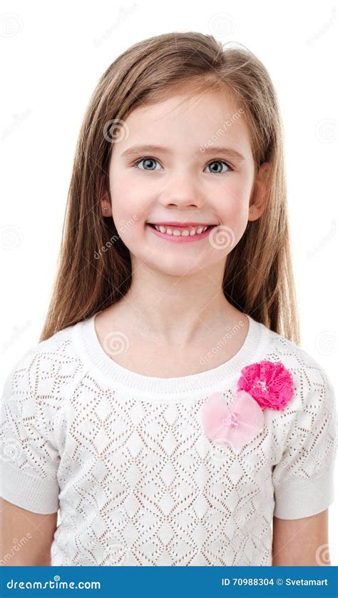 Portrait Of Adorable Smiling Little Girl Isolated Stock Photo Image