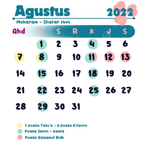Islamis White Transparent Kalender Islami Bulan Agustus Tahun 2022