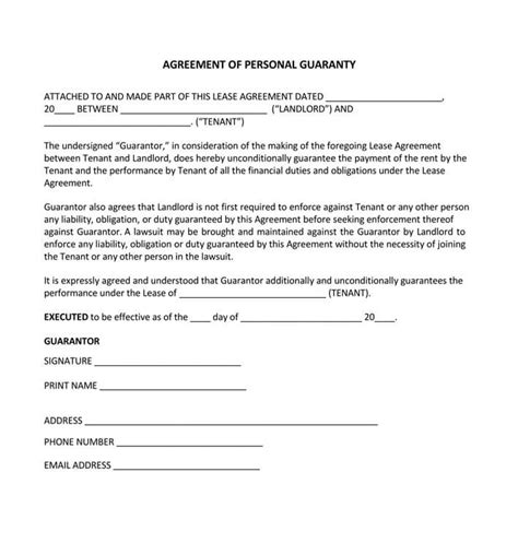 Tier 4 (12 mos) is cash loans for your business of $150k and up. Free Real Estate Lease Personal Guarantee Form (Agreement ...