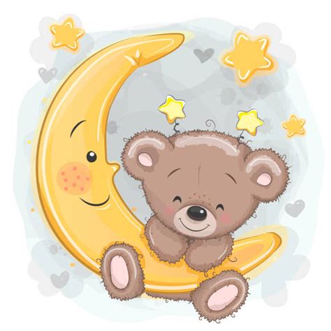 460 The Teddy Bear Cartoon Sleep On The Moon Stock Illustrations