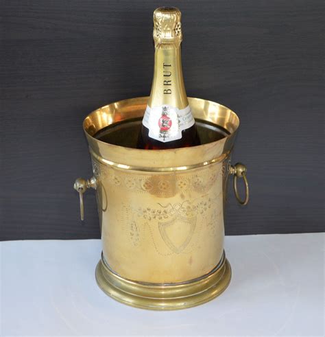 Vintage Brass Champagne Bucket French Engraved Ice Bucket Prosecco