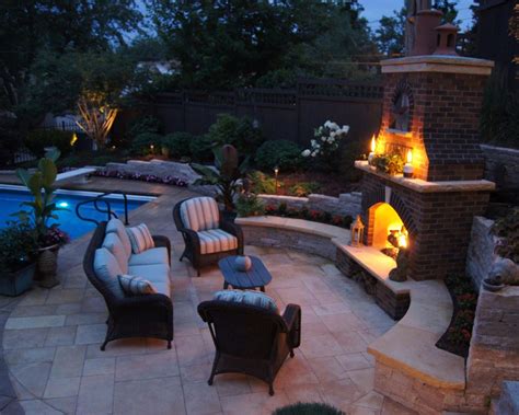 Mediterranean Pool And Fireplace Ground One
