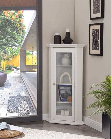 Didan Corner Accent Display Curio Cabinet White Wood