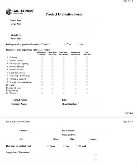Product Evaluation Template Free Word And Excel Templates