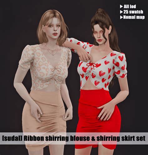 Sims 4 Sudal Sims Sudal Ribbon Shirring Blouse Best Sims Mods