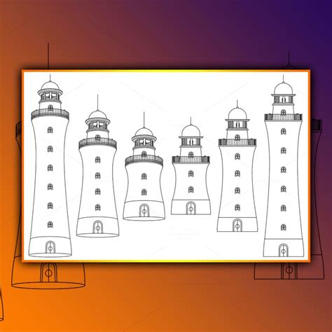 Vector Outline Lighthouse Beacon Set Masterbundles