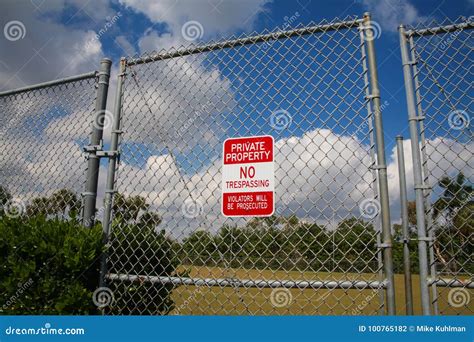 Private Property No Trespassing Sign On Fence Editorial Photography