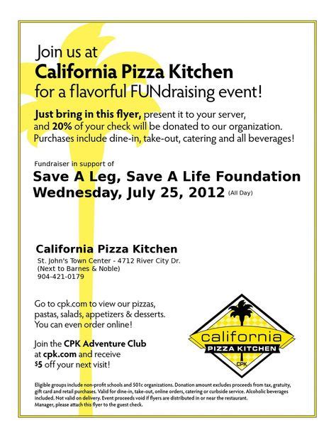 California Pizza Kitchen Fundraising Event Fundraiser Flyer