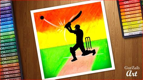 How To Draw Cricket Batsman Playing Shot Oil Pastels Drawing