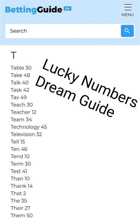 Lucky Numbers Dream Guide For T In 2021 Dream Guide Lucky Numbers
