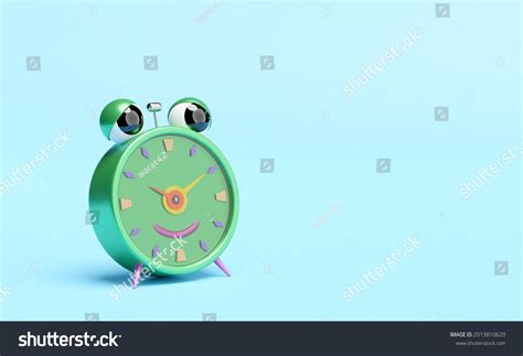 Cartoon Character Green Alarm Clock Wakeup Stock Illustration