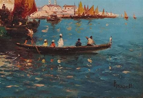 Giacomo Rosselli Painting Early 20th Century Venice Boats Seascape