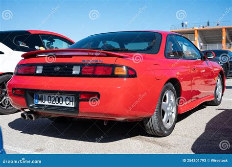 Rear View Of A Red Classic Japanese Nissan Silvia S14 Kouki Sports Car