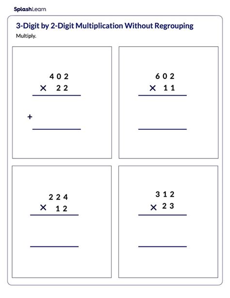 Multiplying 2-3 Digit Numbers Without Regrouping Worksheets