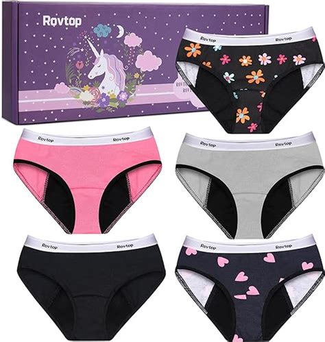 Rovtop Girls Period Underwear 5 Pack Leakproof Underwear For Teenager Menstrual Panties Xl