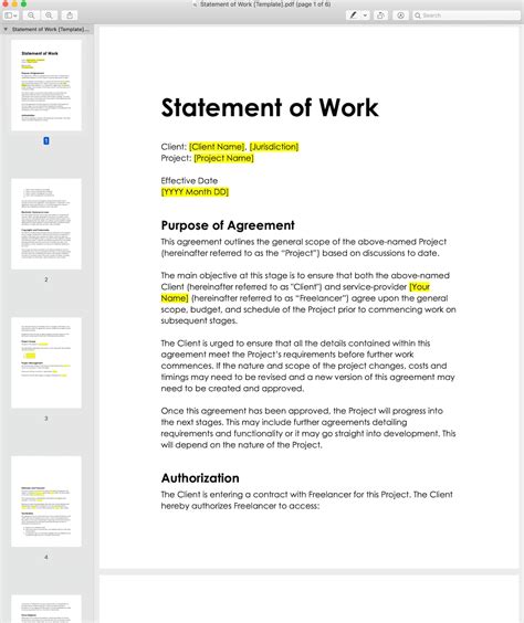Sample Statement Of Work Template