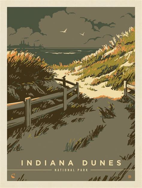 Indiana Dunes National Park Mid Century Travel Poster Giclée Prints
