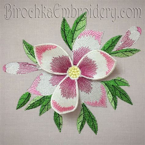 Flower Machine Embroidery Design with 3D elements - Birochka Embroidery