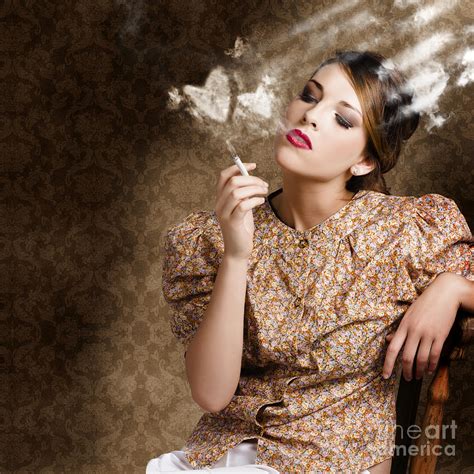 Pinup Portrait Of A Smoking Woman Blowing Hearts Photograph By Jorgo