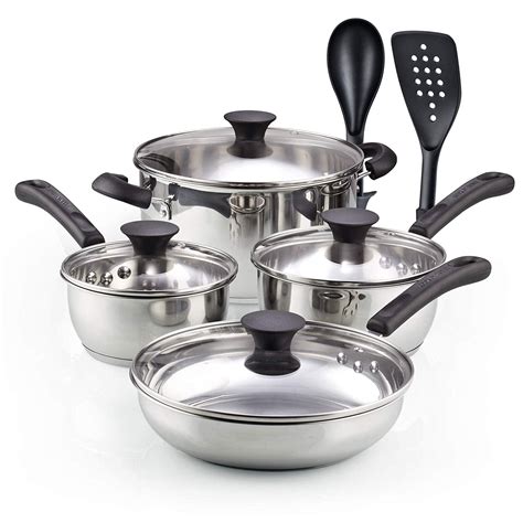 Cook N Home 02642 10 Pieces Stainless Steel Cookware Set Silver