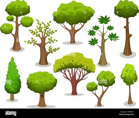 Tree Collection Cartoon Natural Trees Clipart Isolated On White