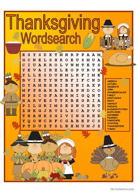 Thanksgiving Wordsearch With Key Wor English Esl Worksheets Pdf And Doc