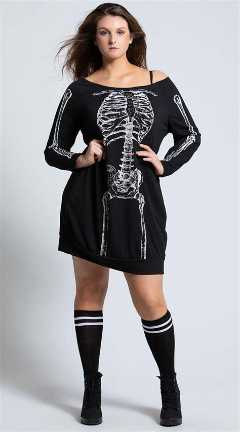 Yandy Plus Size Skeleton T Shirt Dress Costume