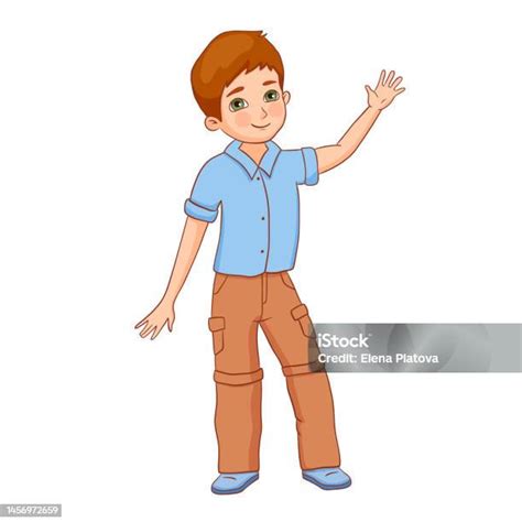Little Cute Happy Boy Waving Hand Isolated On White Background Vector