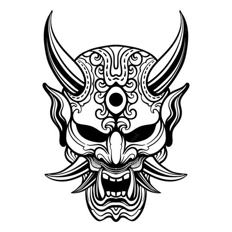 Premium Vector Tattoo Design Hannya Mask Black And White