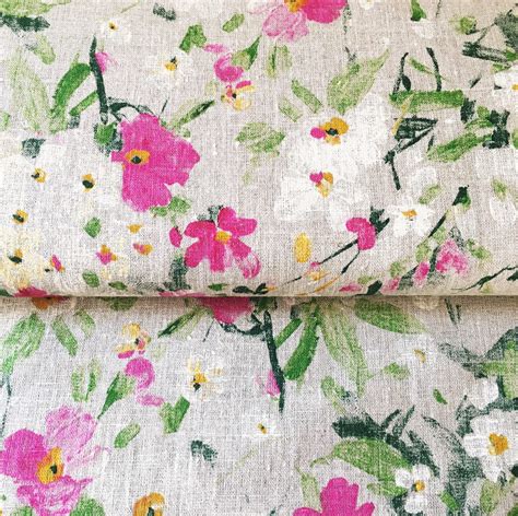 Premium 100 Linen Fabric Floral Linen Fabric Painted Etsy Australia