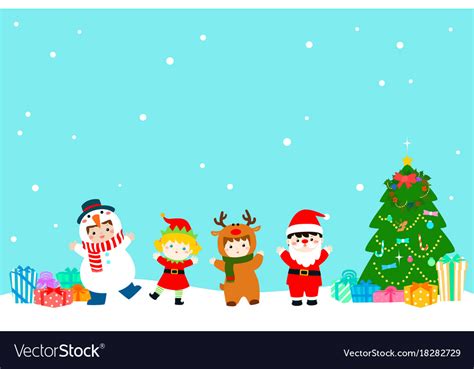 Joyful Kids With Christmas Costumes Background Vector Image