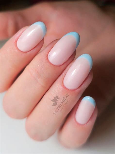 Blue French Tips Long Almond