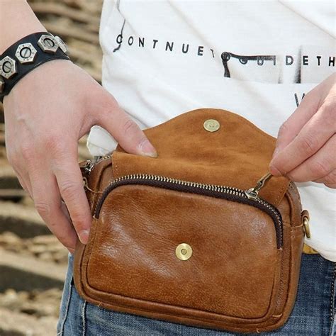 Leather Mens Belt Pouch Small Cases Waist Bags Belt Bag Shoulder Bag