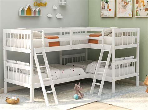 L Shaped Bunk Bed80” Solid Wood Bedtwin Full Bunk Bedbunk Bed For