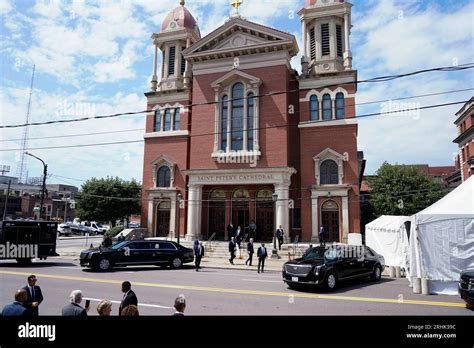 President Joe Biden leaves after paying respects to former Pennsylvania