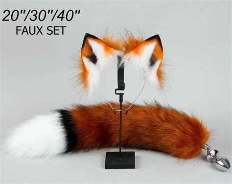 Red Fox Tail Plug And Ear Set Fox Ear Wolf Tail Butt Plug Tail Etsy