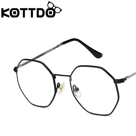 kottdo polygon metal glasses frame women nerd irregular eyeglasses frames for men fashion