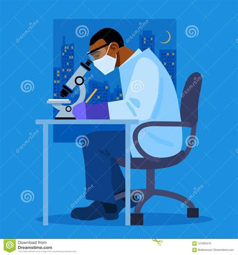 African American Scientist Looking Through Microscope Vector Stock