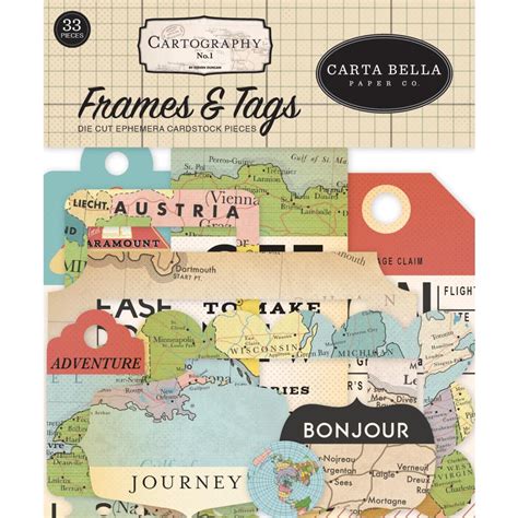 Carta Bella Cartography No1 Collection Die Cut Tags And Frames