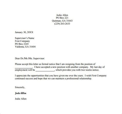 resignation letters    format