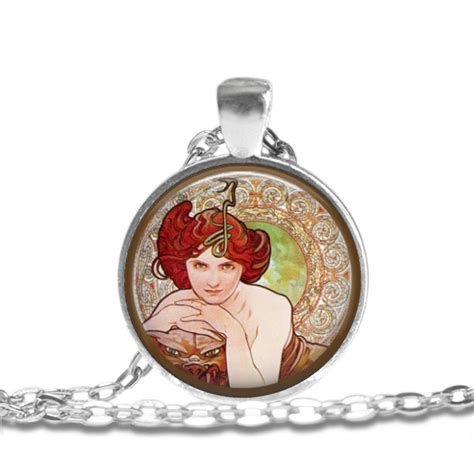 Alphonse Mucha Painting Necklace Jewelry Art Pendant In Etsy