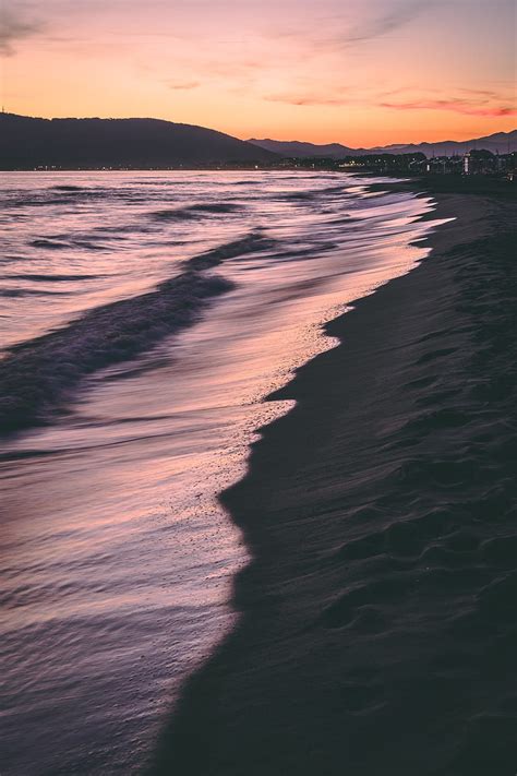 Coast Sea Hills Sunset Beach Hd Phone Wallpaper Peakpx