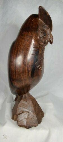 Mcm Great Horned Owl Ironwood Hand Carved Heavyweight Sculpture