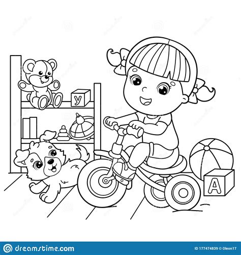 Coloring Page Outline Of A Cartoon Girl Riding A Bicycle Or Bike With A