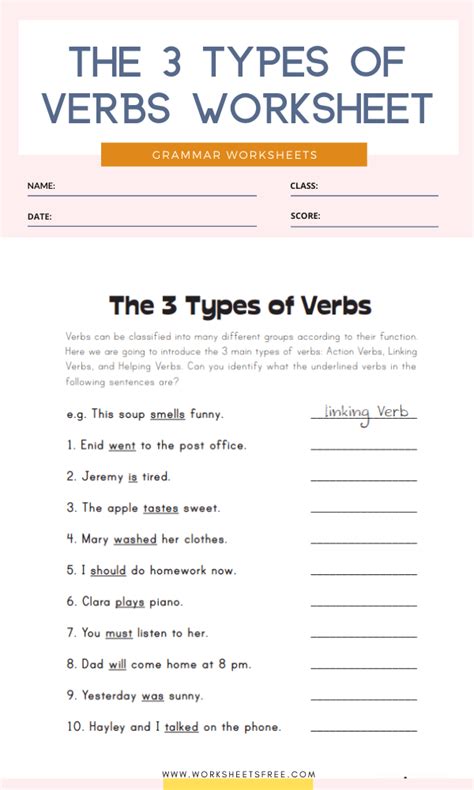10 Second Grade Verb Worksheets English Worksheets Worksheets Free
