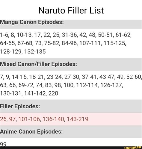 Naruto Filler List Manga Canon Episodes 1 6 8 10 13 17 22 25 31