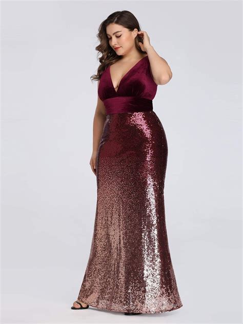 Floor Length Sequin Velvet Mermaid Prom Dresses Evening Dresses Plus