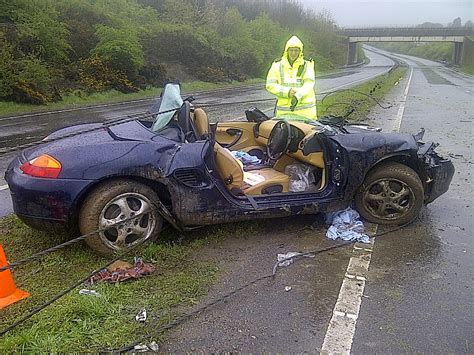 The Porsche Boxster In The Central Reservation After The Crash Swns